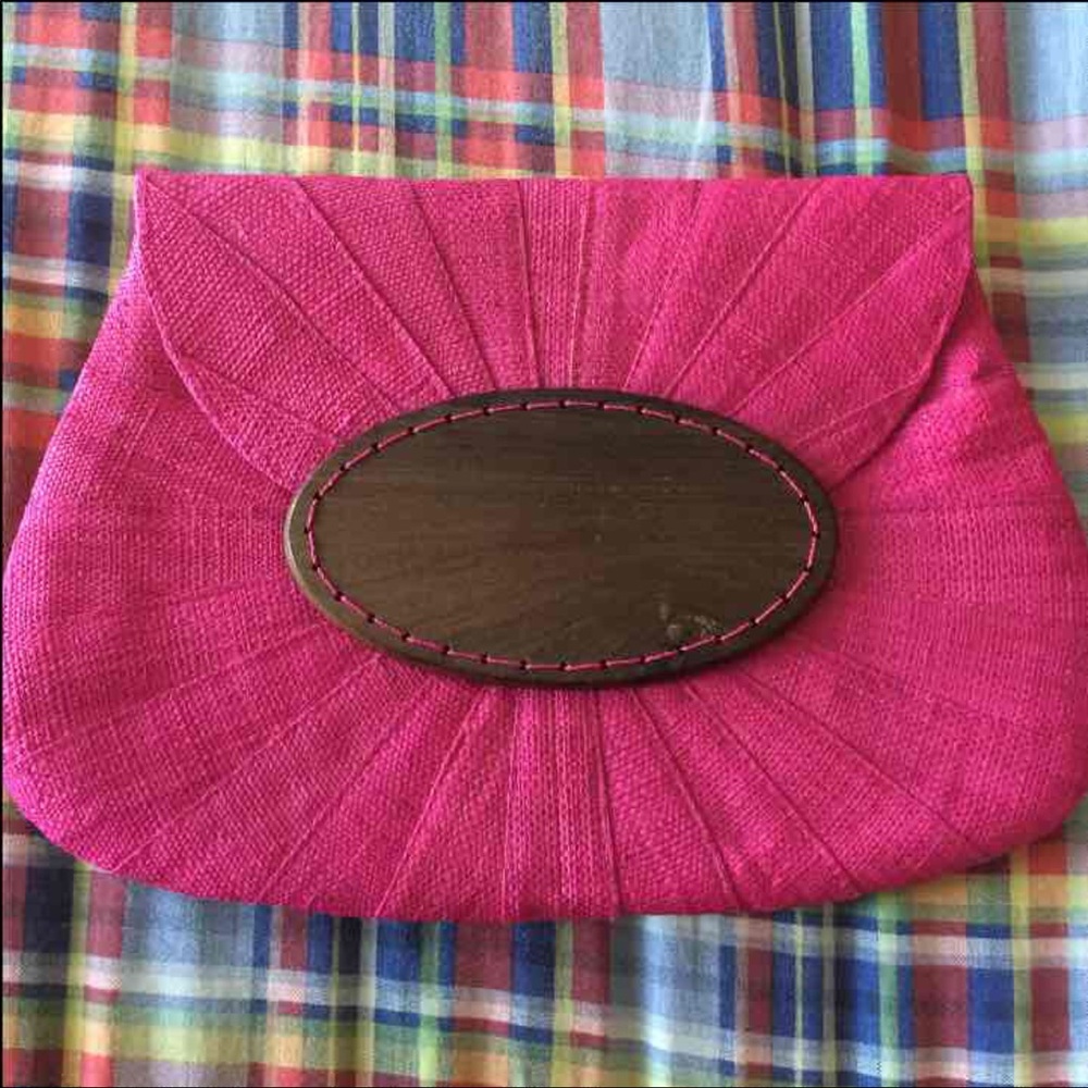 Magenta MAD IMPORTS Textured Clutch with Wooden Accent